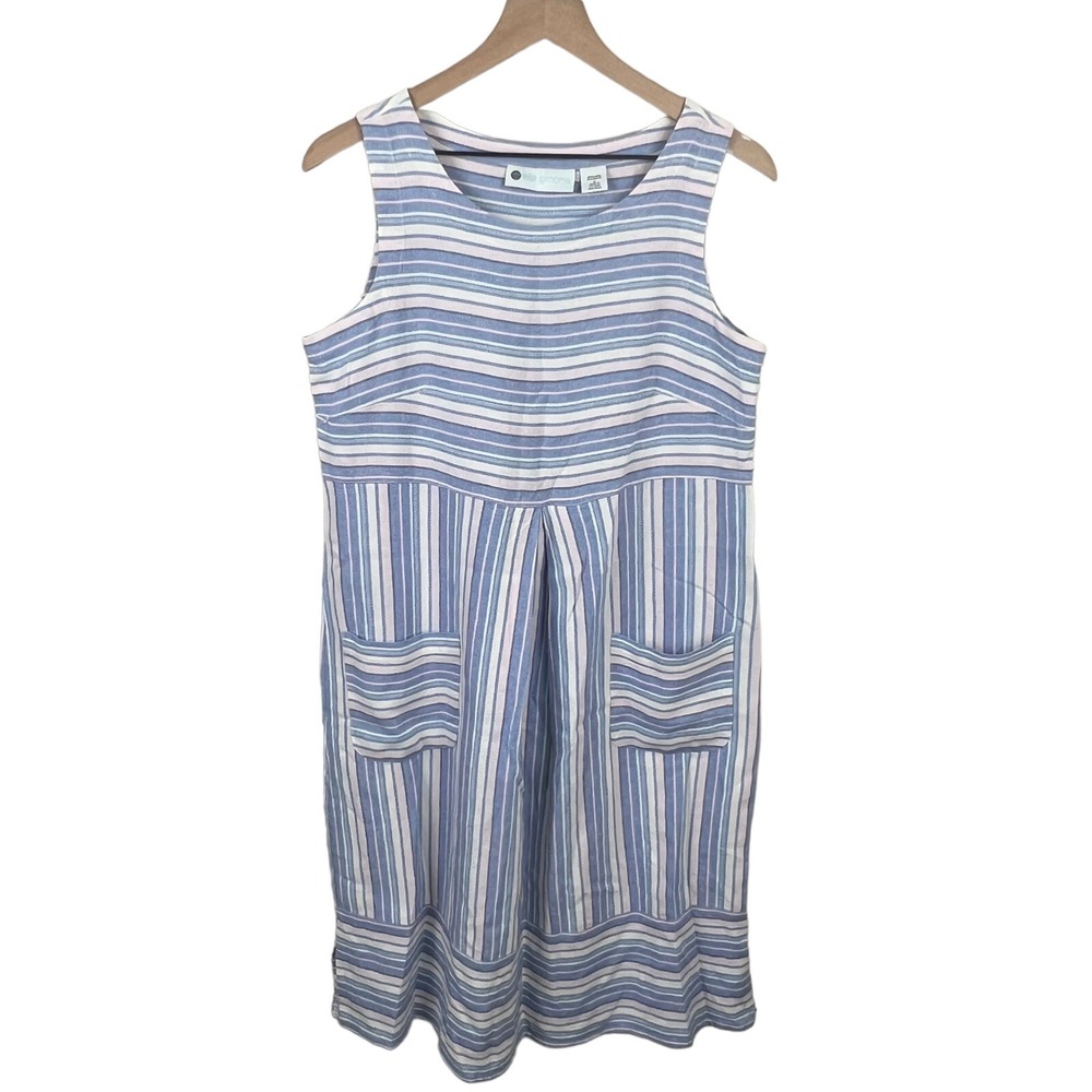 Ella Simone Womens S Shift Dress Blue Striped Linen Blend Sleeveless Pockets